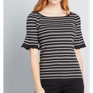 Modcloth stripe black white sweater bell sleeve